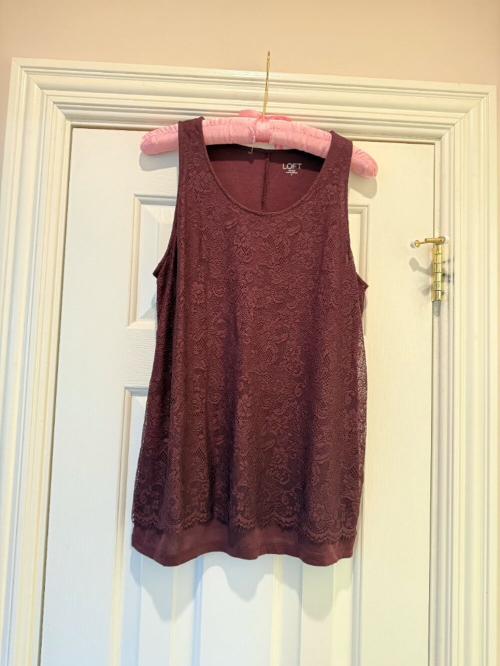 Loft Maroon Lace Tank Top small